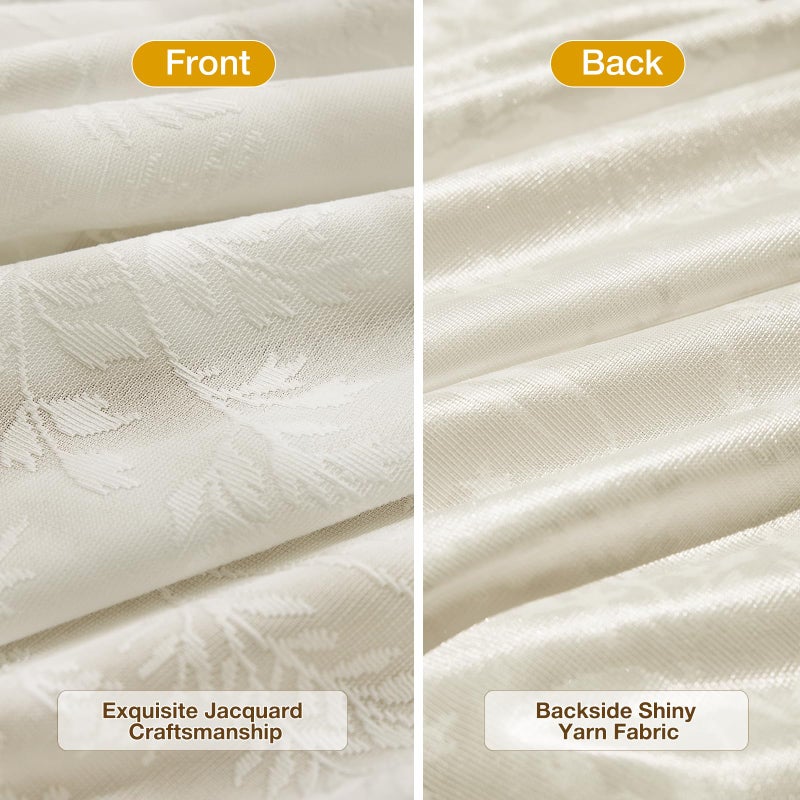Anmao Beige Semi Sheer Light Filtering Curtains 84 Inches Long 2 Panels, Leaf Pattern Drapes for Living Room Bedroom, Rod Pocket Sheer Window Treatments with Floral Design, 52x84 Inch - Image 3