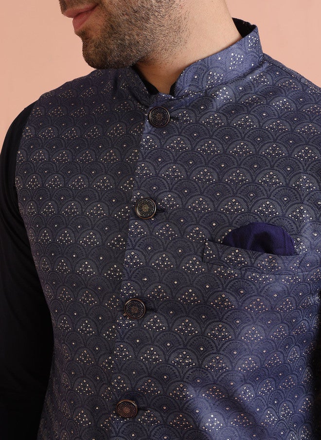 KISAH Straight Kurta with Trousers & Embellished Nehru Jacket - Image 3