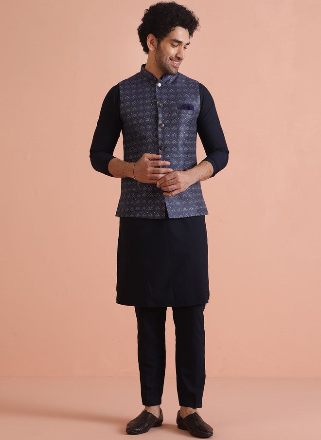 KISAH Straight Kurta with Trousers & Embellished Nehru Jacket - Image 2