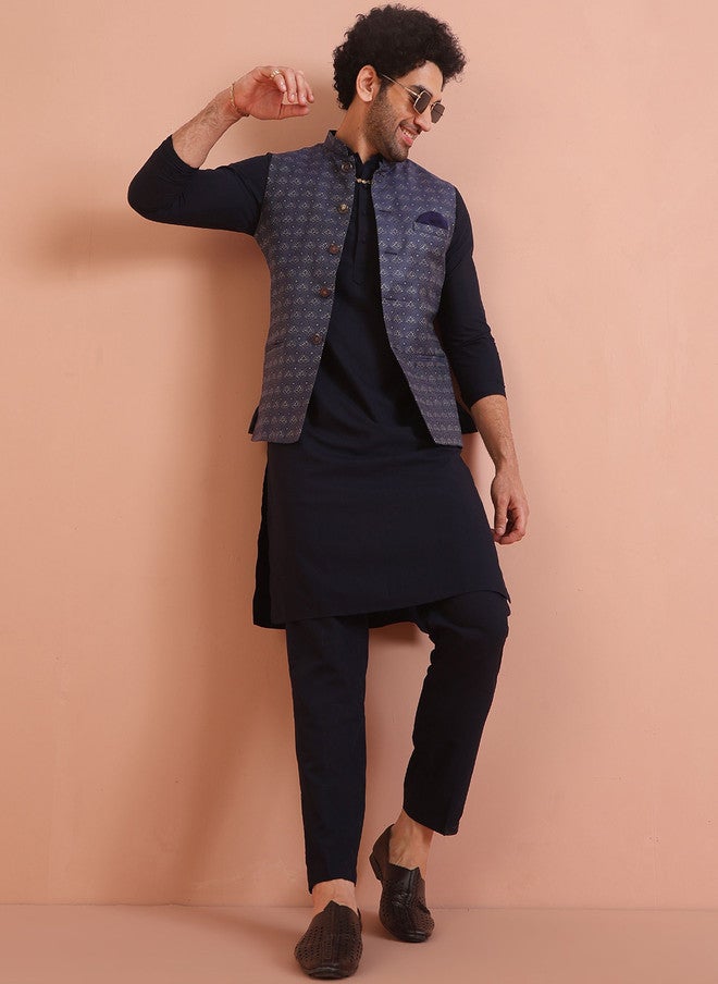 KISAH Straight Kurta with Trousers & Embellished Nehru Jacket - Image 1