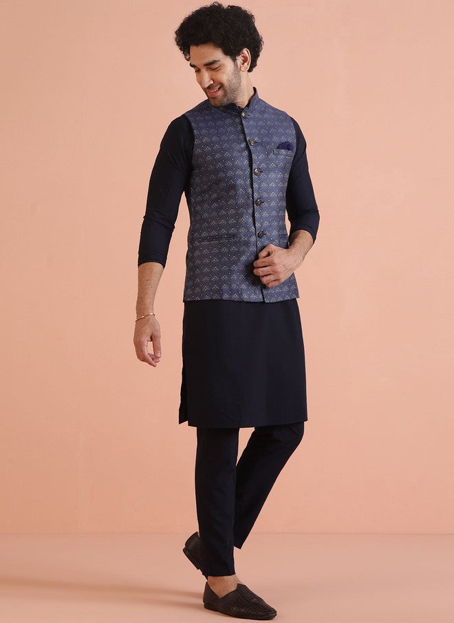 KISAH Straight Kurta with Trousers & Embellished Nehru Jacket - Image 4
