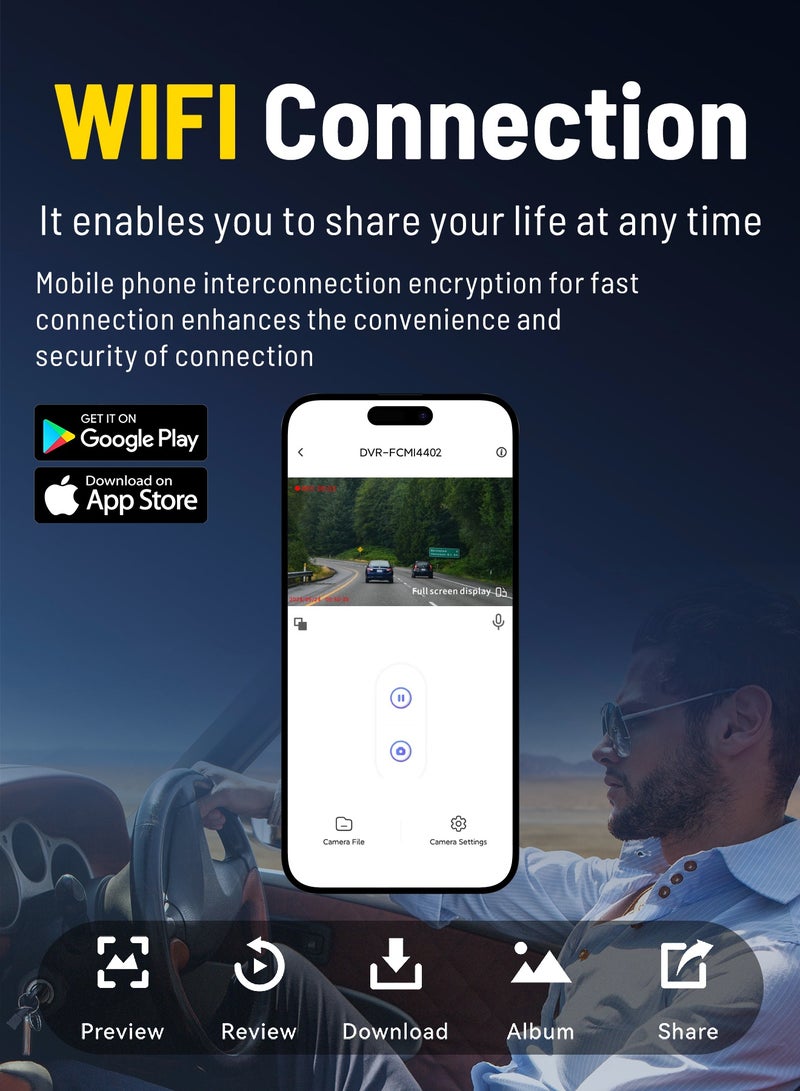 كاميرا سيارة UHD 4K مع بطاقة 32 جيجابايت للسيارات عدسة مزدوجة أمامية وخلفية أمامية 4K 3840*2160P خلفية 1080P مدمج WiFi G-Sensor مسجل فيديو DVR للسيارة - view 2