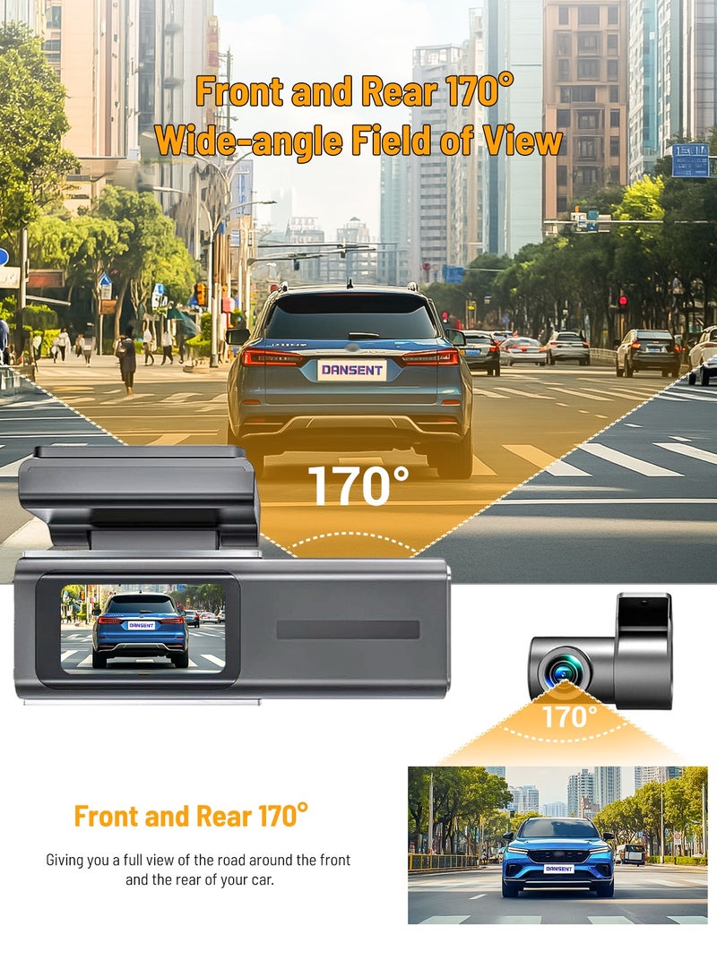 كاميرا سيارة UHD 4K مع بطاقة 32 جيجابايت للسيارات عدسة مزدوجة أمامية وخلفية أمامية 4K 3840*2160P خلفية 1080P مدمج WiFi G-Sensor مسجل فيديو DVR للسيارة - view 5