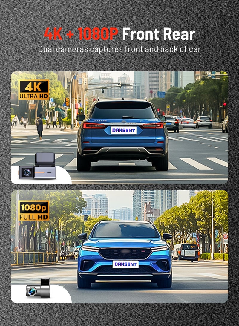 كاميرا سيارة UHD 4K مع بطاقة 32 جيجابايت للسيارات عدسة مزدوجة أمامية وخلفية أمامية 4K 3840*2160P خلفية 1080P مدمج WiFi G-Sensor مسجل فيديو DVR للسيارة - view 3