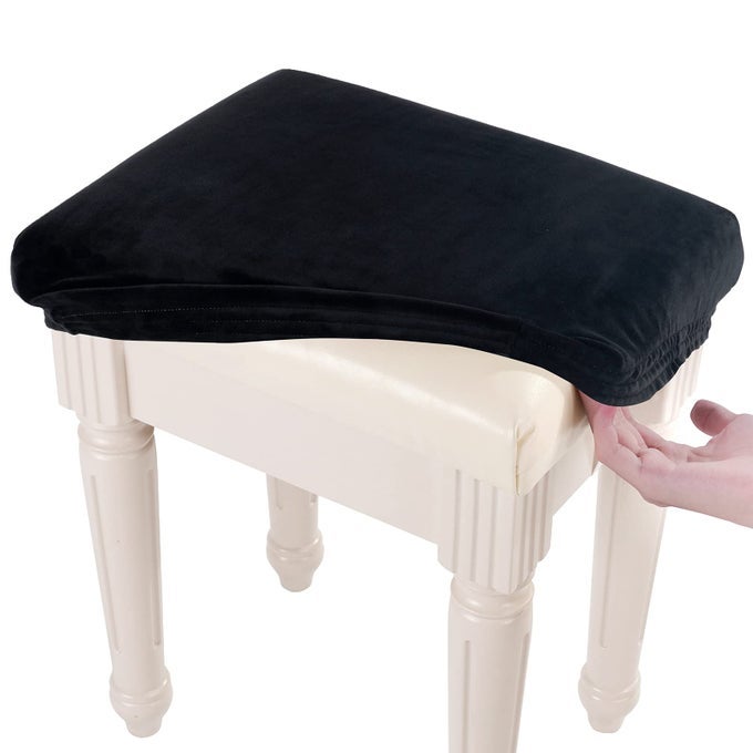 SOFT VELVET VANITY BENCH COVER 15 195 L X 118 157 W STRETCH WASHABLE RECTANGLE SADDLE BAR STOOL SLIPCOVER XS BLACK