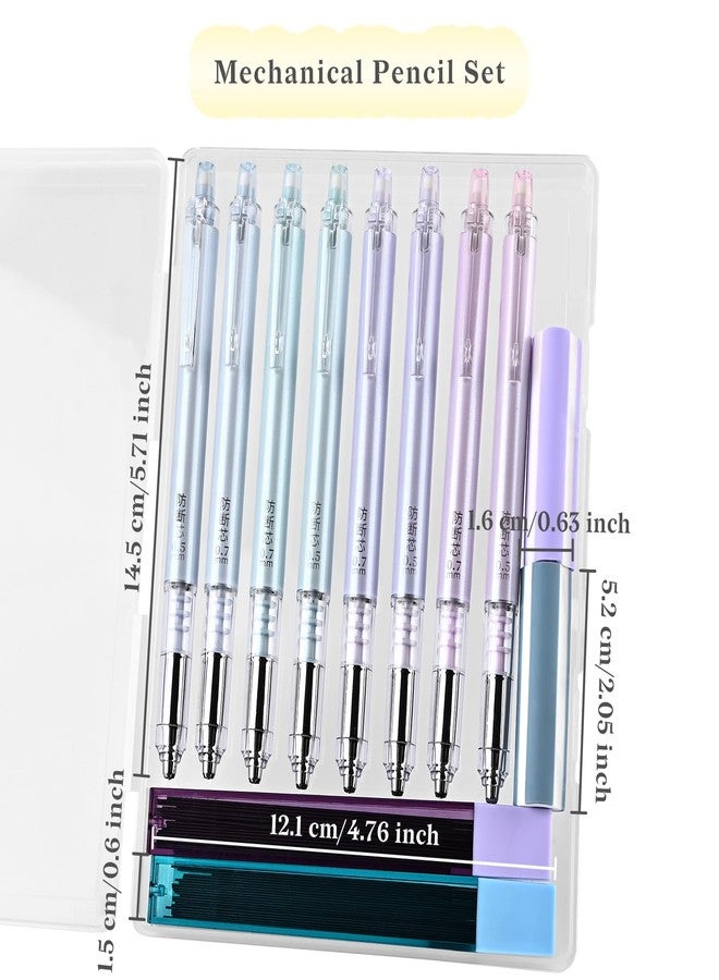 Temiary Aesthetic Mechanical Pencil Set with Case, 8 Pcs Medium Point 0.5 & 0.7 mm Pencils with 2 Tubes 2B Lead Refills, 2 Pcs Erasers for Writing, Sketching (Morandi) - Image 2
