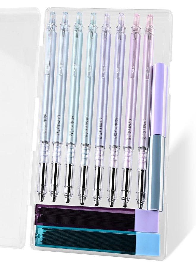 Temiary Aesthetic Mechanical Pencil Set with Case, 8 Pcs Medium Point 0.5 & 0.7 mm Pencils with 2 Tubes 2B Lead Refills, 2 Pcs Erasers for Writing, Sketching (Morandi) - Image 1