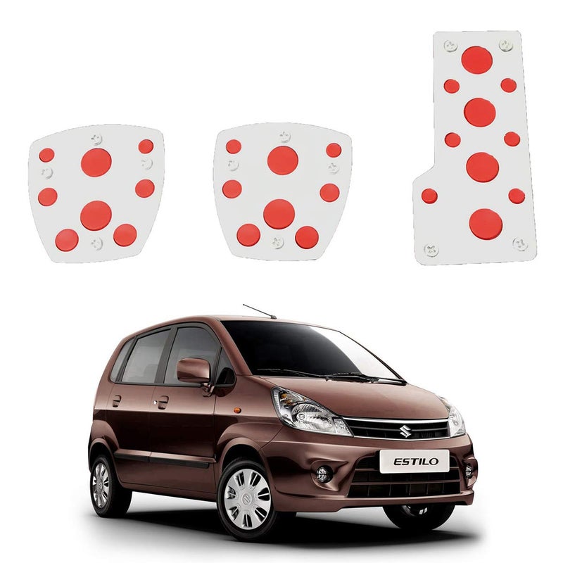 Oshotto 3 Pcs Non-Slip Manual CS-08 Car Pedals Kit Sports Pad Covers Set Compatible with Maruti Suzuki Zen Estilo (Red) - Image 1