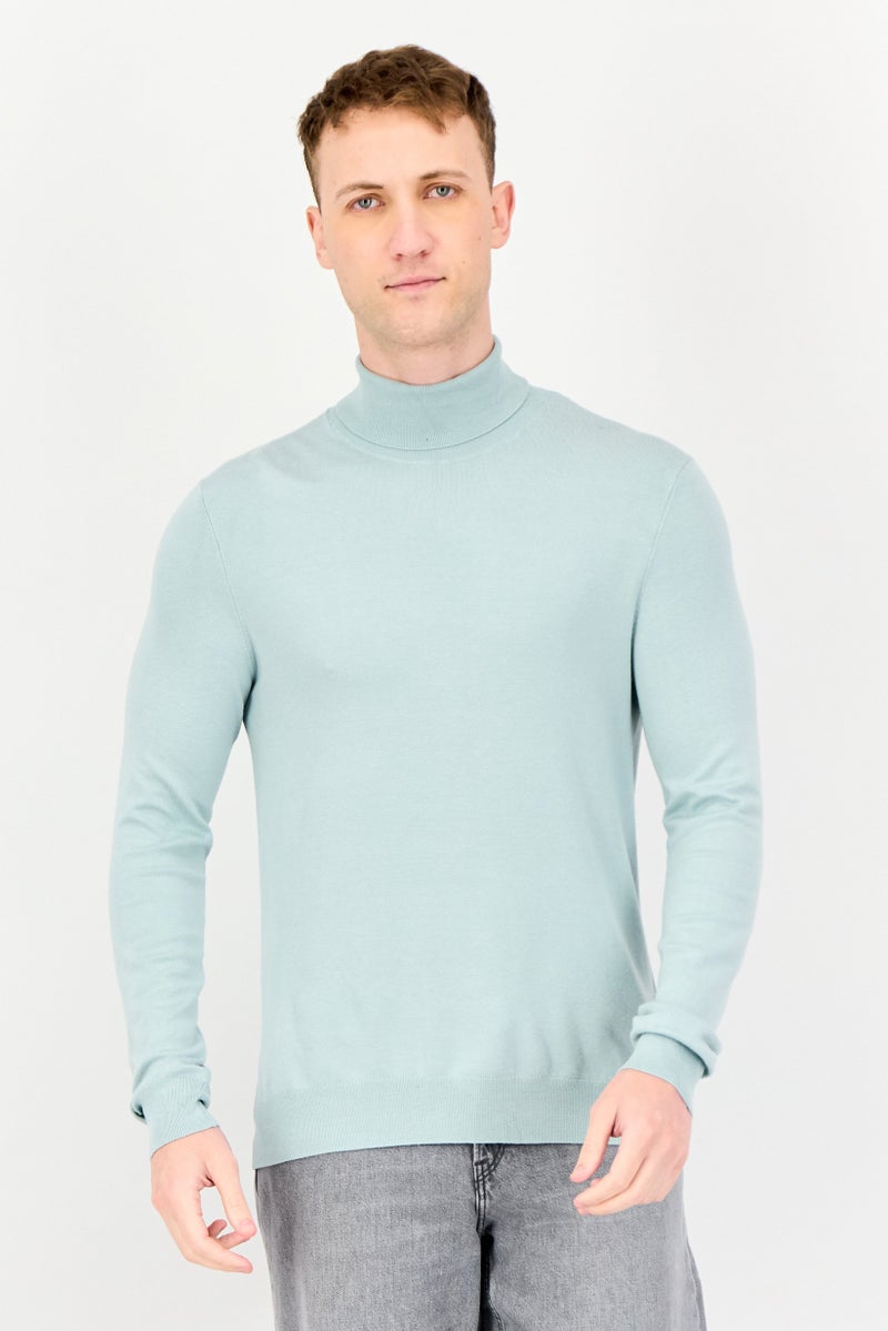 Selected X Lycra Men High Neck Long Sleeve Ribbed Sweatshirt, Sage Green - Image 1