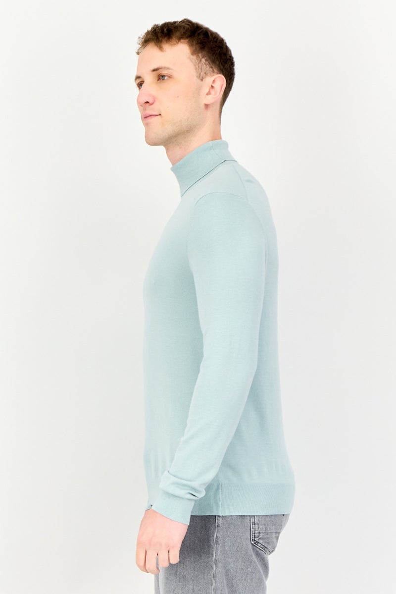 Selected X Lycra Men High Neck Long Sleeve Ribbed Sweatshirt, Sage Green - Image 2