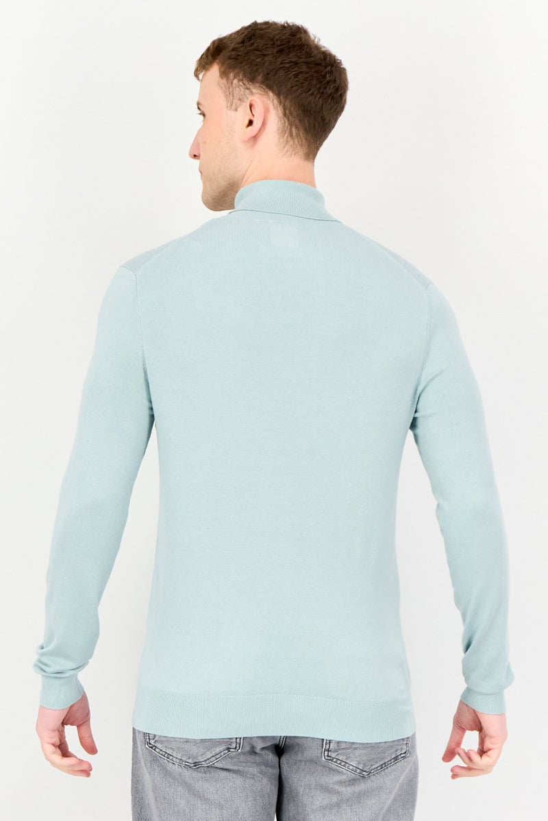 Selected X Lycra Men High Neck Long Sleeve Ribbed Sweatshirt, Sage Green - Image 3