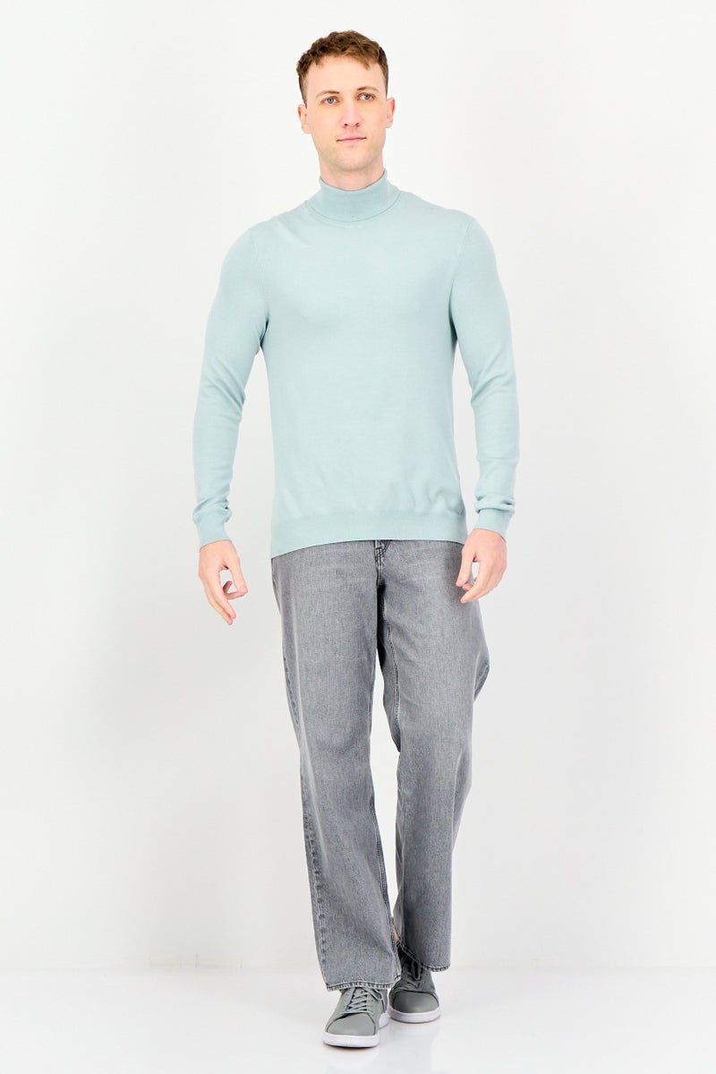 Selected X Lycra Men High Neck Long Sleeve Ribbed Sweatshirt, Sage Green - Image 4