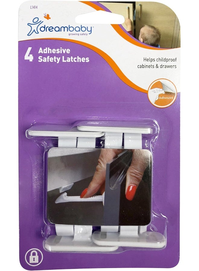 Dreambaby Adhesive Safety Latches for Drawers & Cabinets, White, 4 Count - Image 1