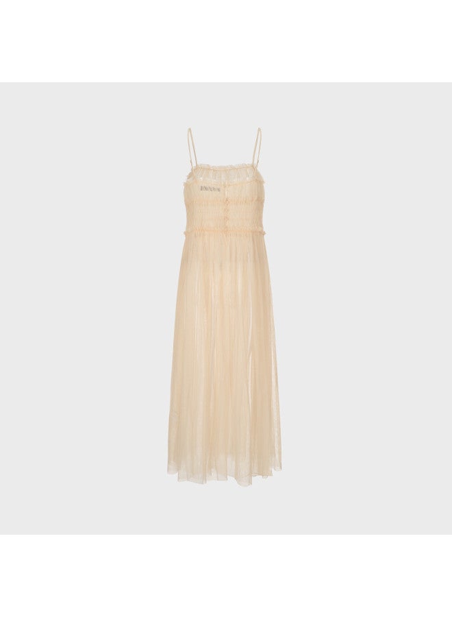 Zara solid Color Sheer Fairy Elegant Pleated Umbrella Slip Dress - Image 3