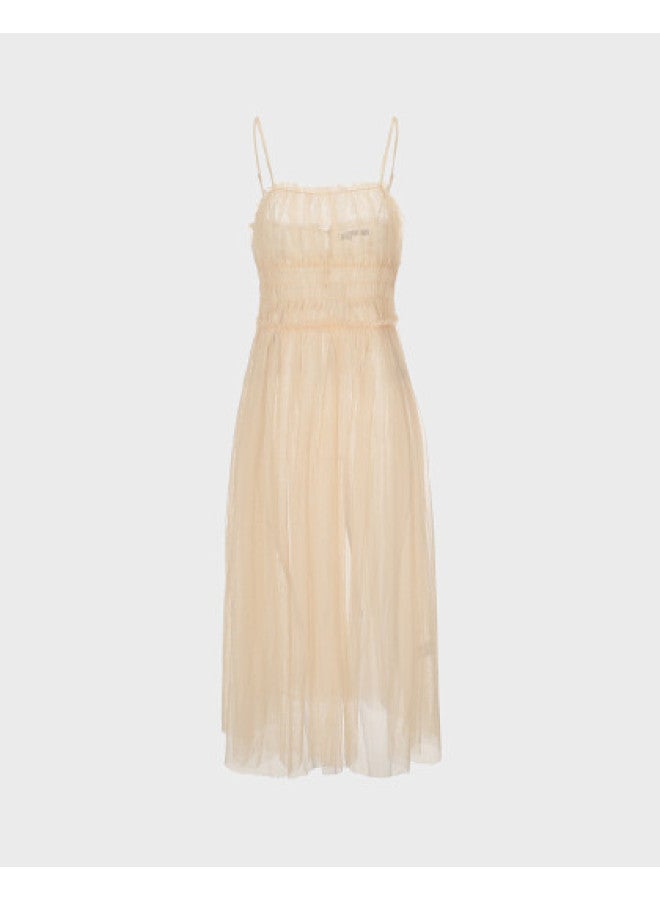 Zara solid Color Sheer Fairy Elegant Pleated Umbrella Slip Dress - Image 1