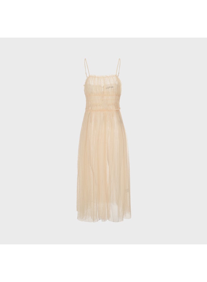 Zara solid Color Sheer Fairy Elegant Pleated Umbrella Slip Dress - Image 2