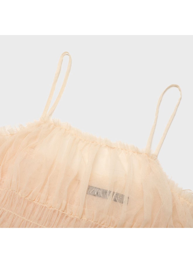 Zara solid Color Sheer Fairy Elegant Pleated Umbrella Slip Dress - Image 4
