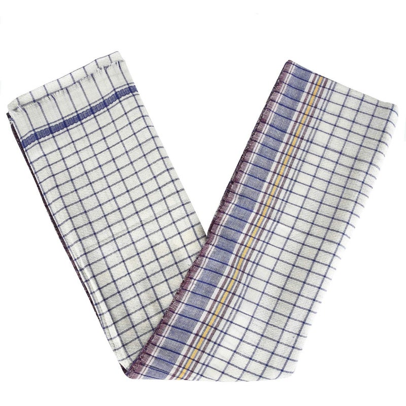 Strotam Pure Cotton Handloom Bath Towel 110 GSM Large Size Bankura Gamcha (Set of 1 White-Blue) - Image 1