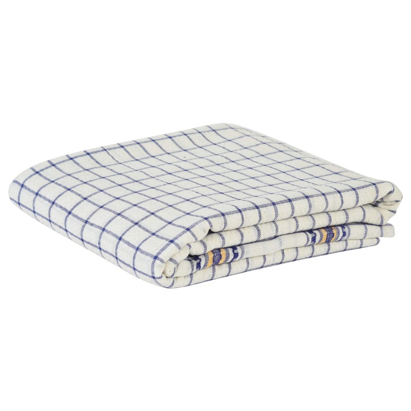 Strotam Pure Cotton Handloom Bath Towel 110 GSM Large Size Bankura Gamcha (Set of 1 White-Blue) - Image 2