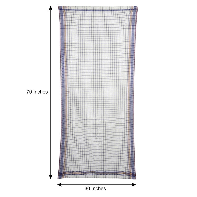 Strotam Pure Cotton Handloom Bath Towel 110 GSM Large Size Bankura Gamcha (Set of 1 White-Blue) - Image 4