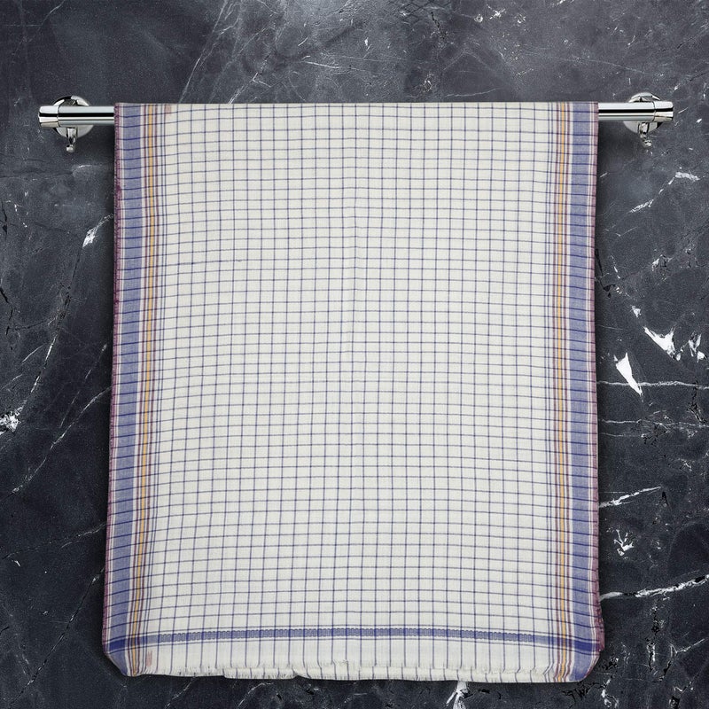 Strotam Pure Cotton Handloom Bath Towel 110 GSM Large Size Bankura Gamcha (Set of 1 White-Blue) - Image 5