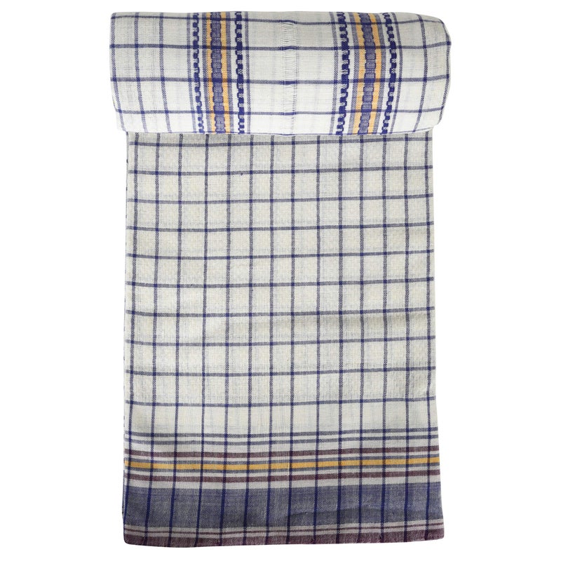 Strotam Pure Cotton Handloom Bath Towel 110 GSM Large Size Bankura Gamcha (Set of 1 White-Blue) - Image 3