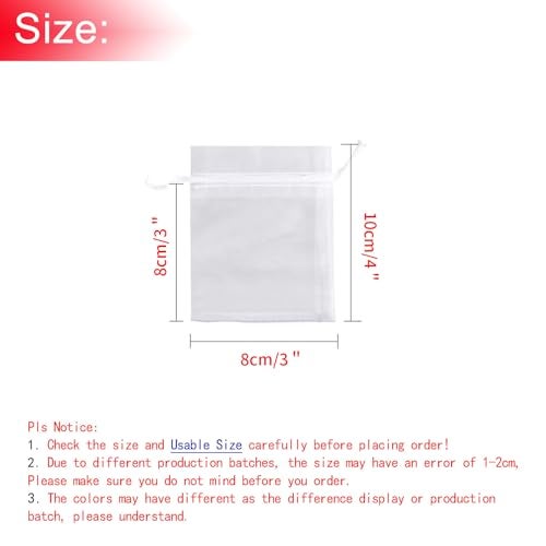 Bezall 50Pcs White Organza Bags 3x4 Inch, Small Sheer Wedding Party Favor Bags with Drawstring, Jewelry Gift Bags Christmas Candy Pouches - Image 3
