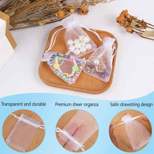 Bezall 50Pcs White Organza Bags 3x4 Inch, Small Sheer Wedding Party Favor Bags with Drawstring, Jewelry Gift Bags Christmas Candy Pouches - Image 4