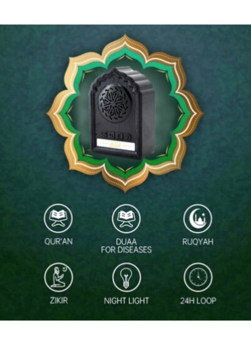 TIGER QB812 Holy Wall Speaker Bluetooth Al-Quran Light Speaker SQ669 Wireless Speaker With Night Light Quran Speaker Quran Wall Speaker 24-Hours Loop Play Back Quran Content Ruqyah ZIKIR Dua For Disease 3-Pin Wall Plug Black - Image 4
