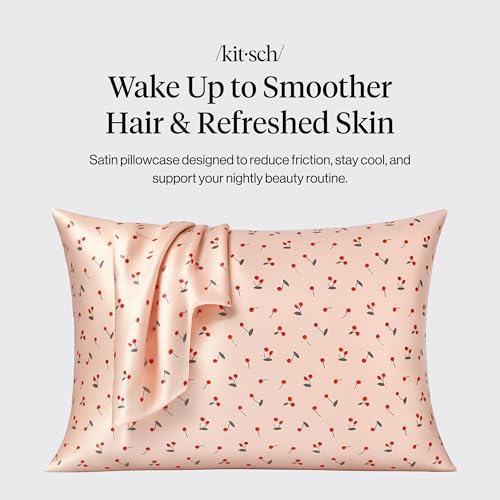 Kitsch Satin Pillowcase with Zipper for Hair Skin Softer Than Silk Pillow Cases Smooth Cooling Satin Pillow Case WrinkleFree Machine Washable Pillow Cases Standard Size 19x26 Cherry Print - Image 3