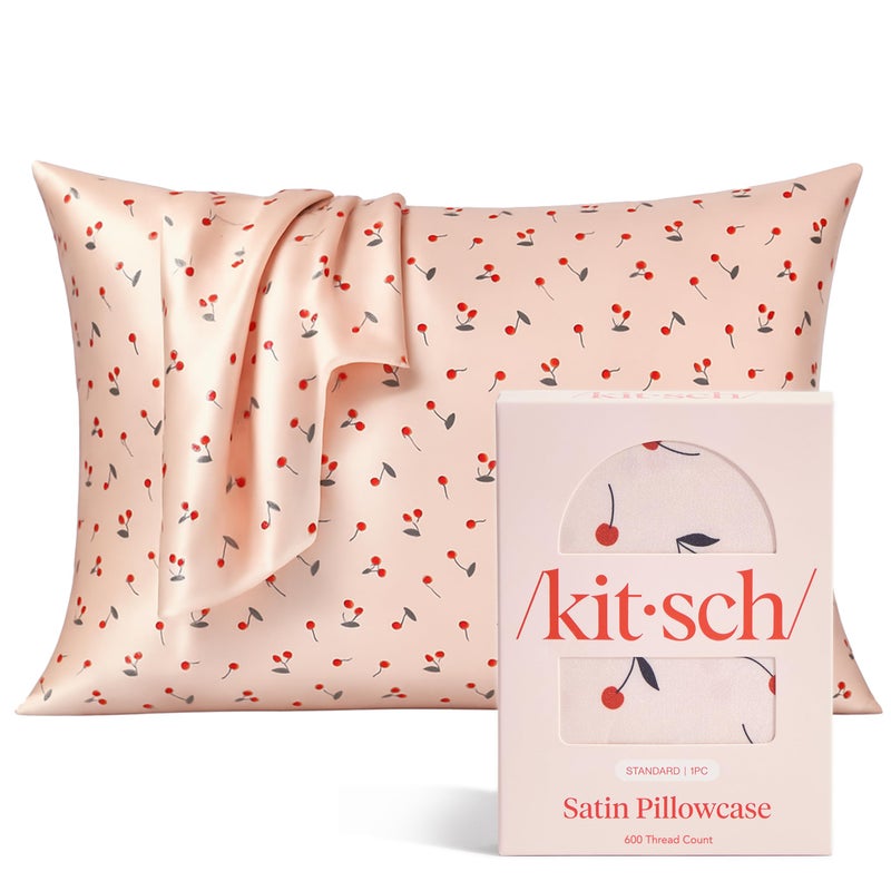 Kitsch Satin Pillowcase with Zipper for Hair Skin Softer Than Silk Pillow Cases Smooth Cooling Satin Pillow Case WrinkleFree Machine Washable Pillow Cases Standard Size 19x26 Cherry Print - Image 2
