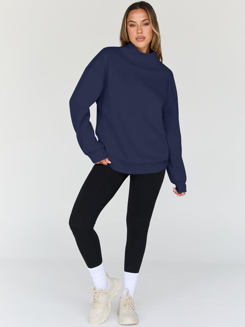 Trendy Queen Womens Oversized Sweatshirts Turtleneck Pullover Long Sleeve Hoodies Tops Fall Fashion Outfits 2026 Clothes Nvay XS - Image 5