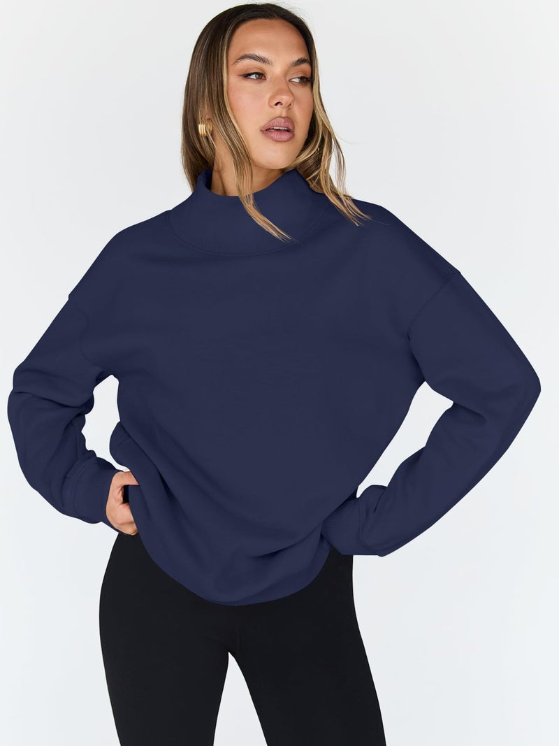 Trendy Queen Womens Oversized Sweatshirts Turtleneck Pullover Long Sleeve Hoodies Tops Fall Fashion Outfits 2026 Clothes Nvay XS - Image 2