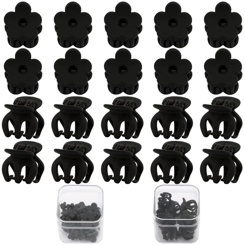 FAMEZA 12 pcs Black Hair Clips Mini Claw Clips|Small Clips for Girls for Thin Hair 1.1" Flower Hair Claw - Image 1