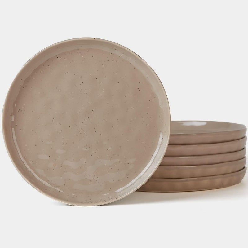 famiware 6 Pieces Dinner Plates Set, 10.25 Inch Scratch Resistant Stoneware in Cinnamon Brown - Image 1