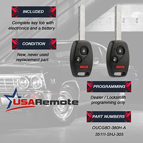 USARemote Key Fob Keyless Entry Remote fits 2008 Honda Fit / 2005-2010 Honda Odyssey / 2006-2014 Honda Ridgeline (OUCG8D-380H-A), Set of 2 - Image 3
