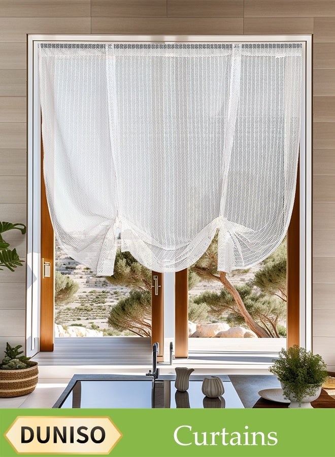 DUNISO White Tulle Curtains, Roman Blinds, Herringbone Tulle Curtains, Light-Transmitting, 1 Piece For Bedroom, Living Room, Balcony, 116*160cm - Image 1