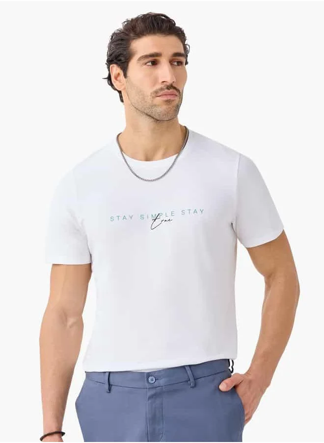 ايكونيك Iconic Printed T-shirt with Round Neck and Short Sleeves