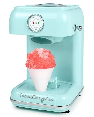 Nostalgia Snow Cone Shaved Ice Machine  Retro TableTop Slushie Machine  Includes 1 Reusable Plastic Cup  Aqua