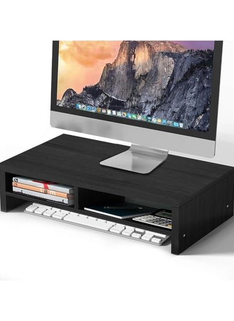 Monitor Stand, Two-Layer Screen Stand, Multi-Function Desktop Organizer, Suitable for Computer /PC/ Printer/Office, Black