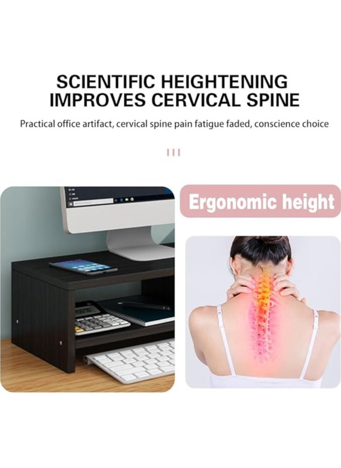 erorex - Monitor Stand, Two-Layer Screen Stand, Multi-Function Desktop Organizer, Suitable for Computer /PC/ Printer/Office, Black - Image 1