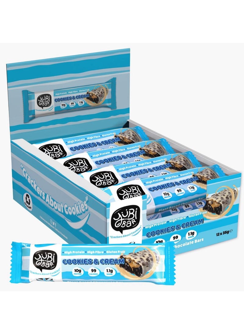 يوبي بار ييوبي بار، ألواح بروتين نباتية بنكهة الكوكيز والكريمة - 99 سعرة حرارية، غنية بالبروتين والألياف، قليلة السكر، خالية من الغلوتين ومنتجات الألبان. عبوة من 12 قطعة. - Image 1