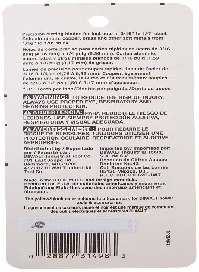 ديوالت شفرات منشار كهربائي من دي والت DW3724-5، قطع معدني متوسط، ساق على شكل حرف U، 3 بوصات، 18 سنًا في البوصة، عبوة من 5 قطع (DW37245) فضية - Image 4