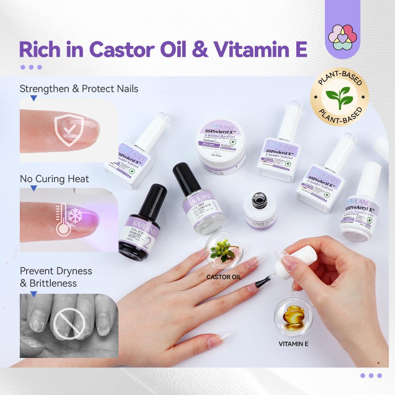 SAVILAND Builder Nail Gel Kit with Nail Drill: Clear Pink Nude White Gel Builder for Nails VE Castor Oil Ultra - Hard Gel with U V Lamp Base Top Coat for Nail Apex Extension Strengthener SSProAcryl X - Image 5