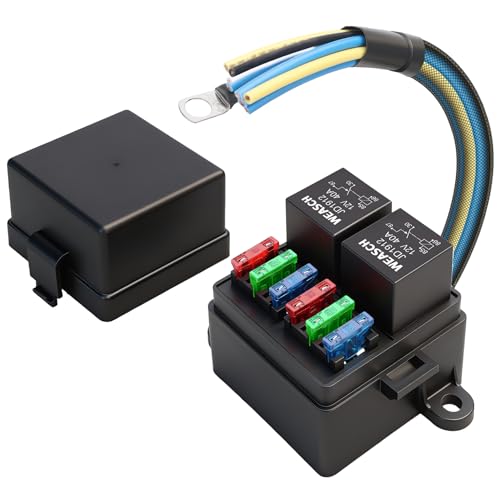 Weasch 12V PreWired Fuse Relay Box 4Pin 40A Relay Block and Kit 2 Relays and 6 ATCATO Blade Fuses for Cars Truck Marine Boat Jeep - Image 1