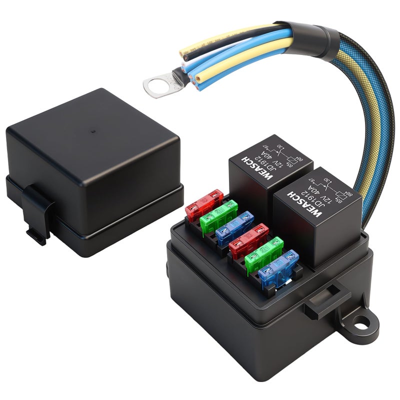 Weasch 12V PreWired Fuse Relay Box 4Pin 40A Relay Block and Kit 2 Relays and 6 ATCATO Blade Fuses for Cars Truck Marine Boat Jeep - Image 3