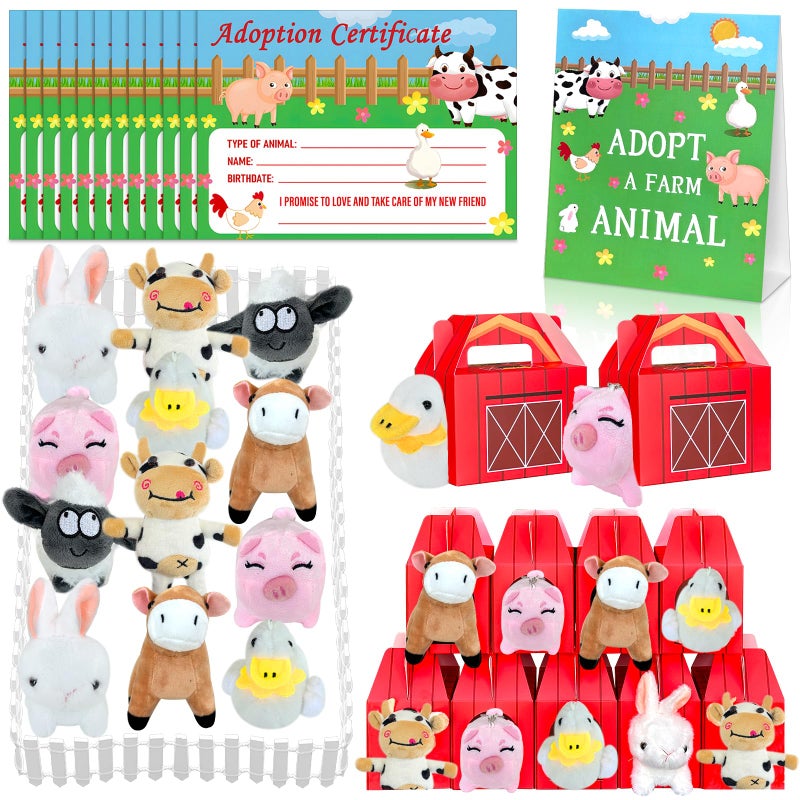 Jiytivity 38 Pcs Farm Animal Party Favors Include 12 Foldable Farm Boxes 12 Mini Stuffed Animals 12 Adoption Card 1 Adopt Sign 1 Fence for Adopt A Farm Animal Party Adopt a Pet Party Favors - Image 2