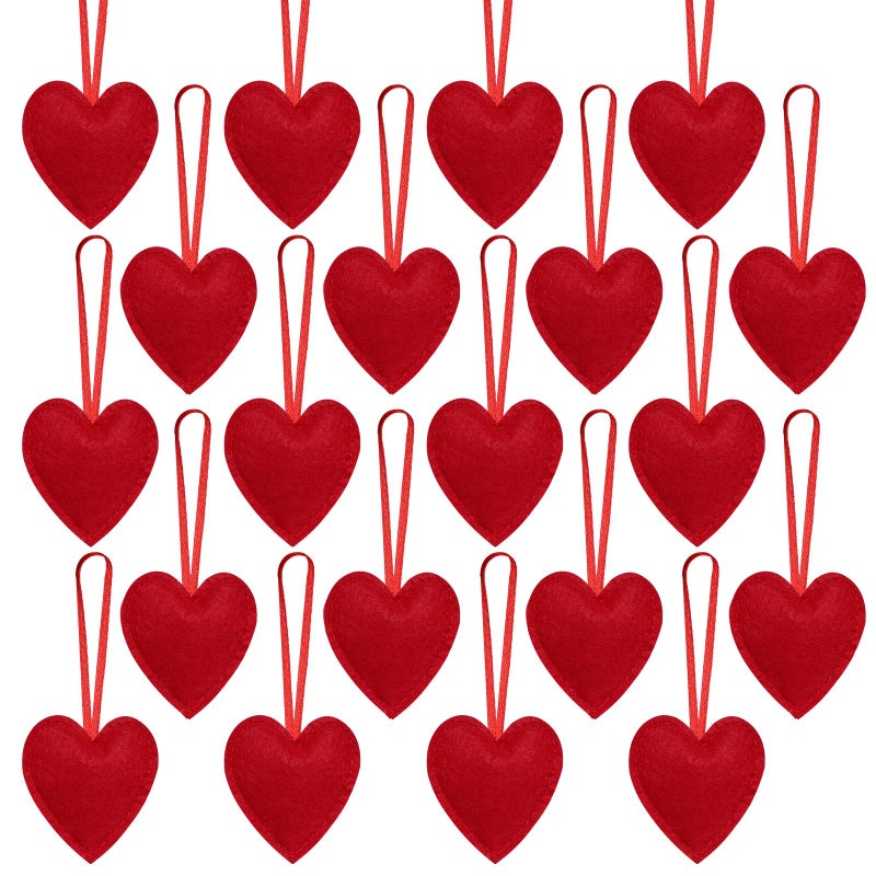SUMERSHA 20 Pieces Felt Hearts Hanging Ornaments Valentines Heart Shaped Ornaments for Wedding Valentine Anniversary Christmas Party Decorations (Red) - Image 1