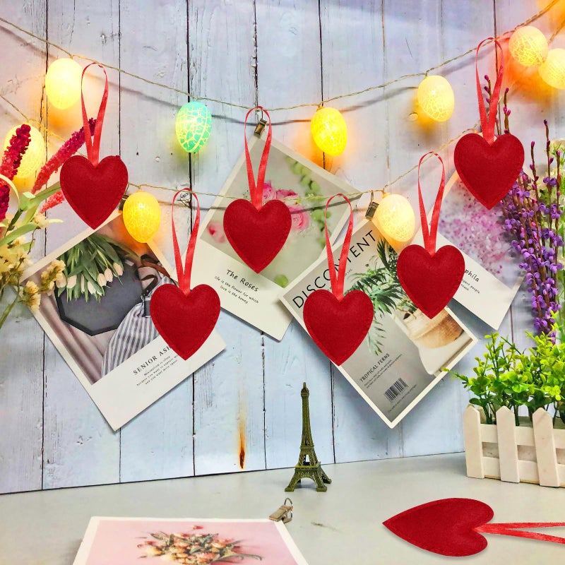 SUMERSHA 20 Pieces Felt Hearts Hanging Ornaments Valentines Heart Shaped Ornaments for Wedding Valentine Anniversary Christmas Party Decorations (Red) - Image 4