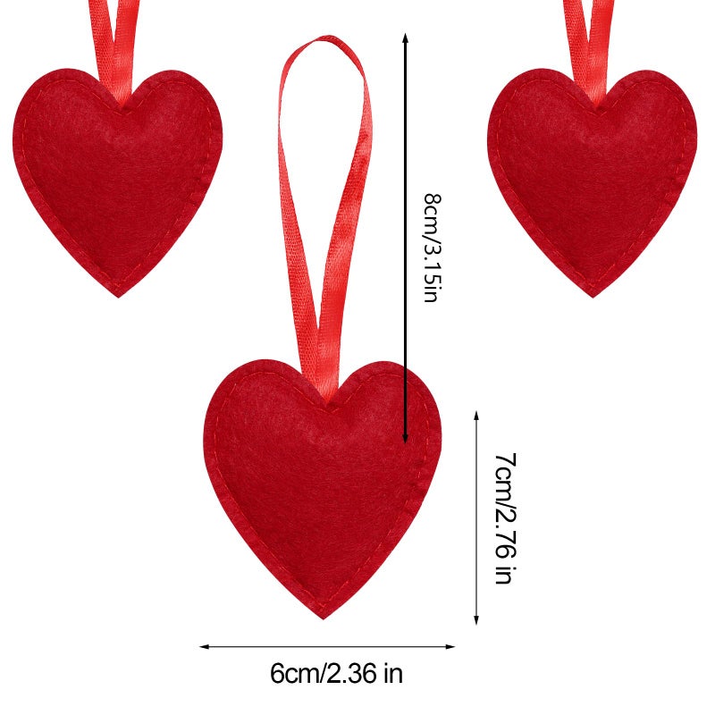 SUMERSHA 20 Pieces Felt Hearts Hanging Ornaments Valentines Heart Shaped Ornaments for Wedding Valentine Anniversary Christmas Party Decorations (Red) - Image 2